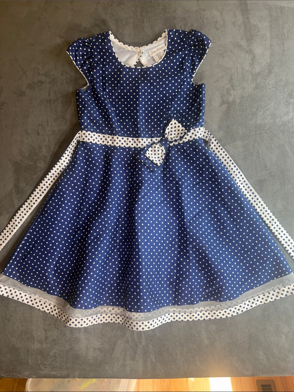 Jona Michelle Navy and White Polka Dot Fit-and-Flare Dress Sz 8